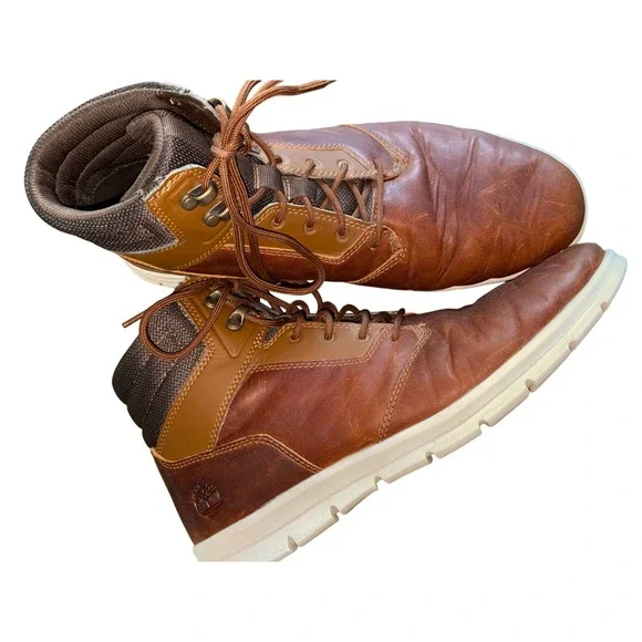 Timberland Mens Brown Leather Ankle Boots Lace Up Casual‎ Shoes Size 9.5